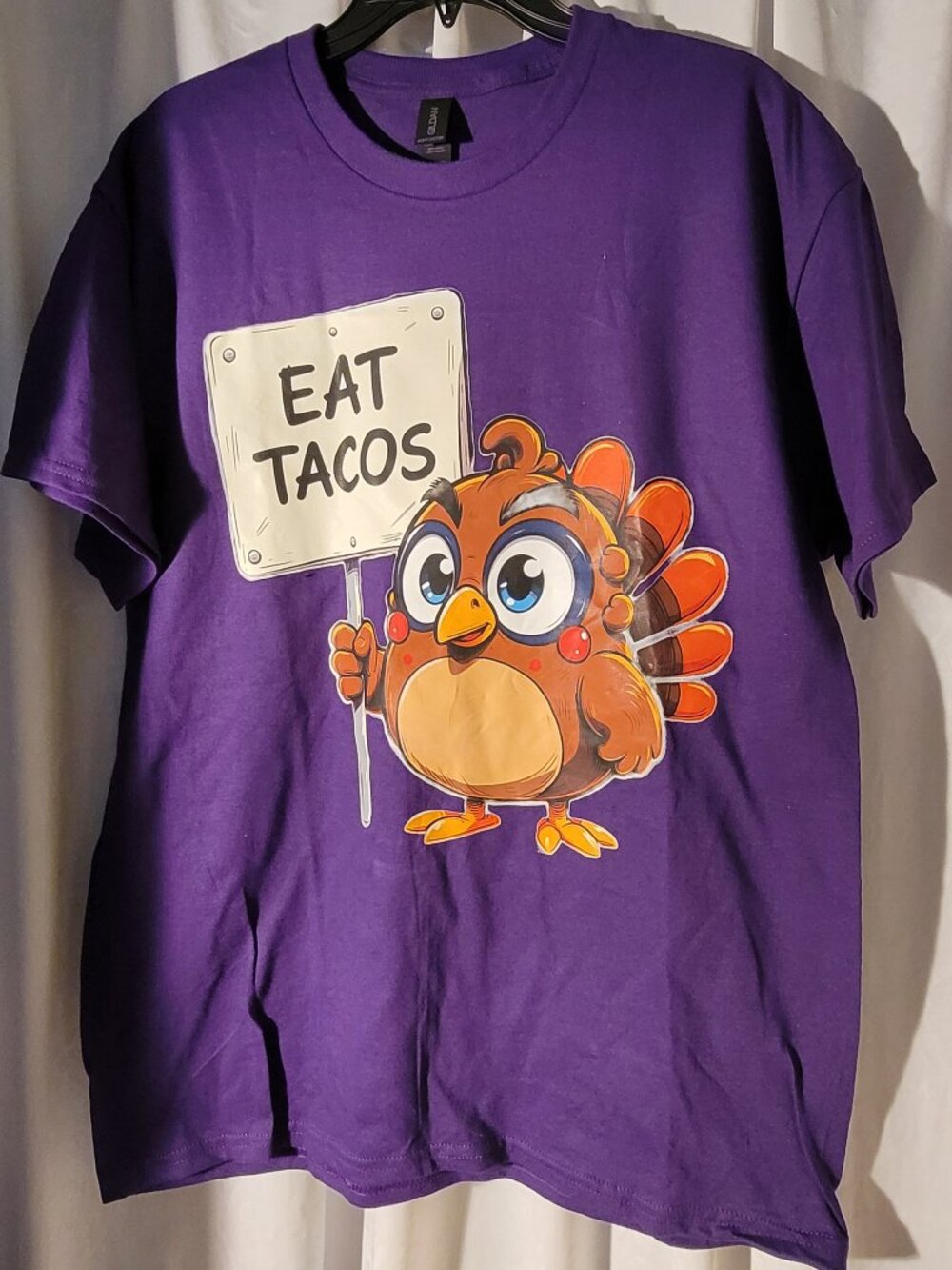 NWOT Gildan Heavy Cotton Purple "Eat Tacos" Short Sleeve T-Shirt Large
